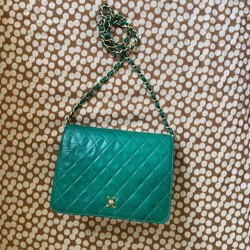 Cosci Green Quilted Leather Crossbody Bag Hand Made in Italy Gold Chain Strap